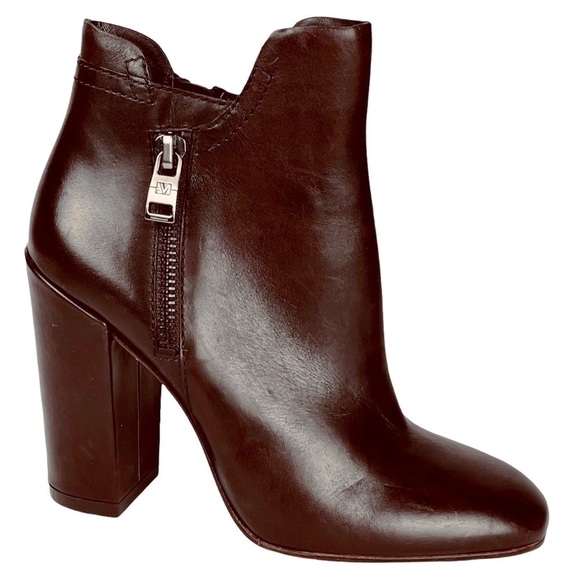 ANDREW MARC TIFFANY CHOCOLATE BROWN CALFSKIN LEATHER TWIN ZIPPER ANKLE BOOT - Picture 1 of 12